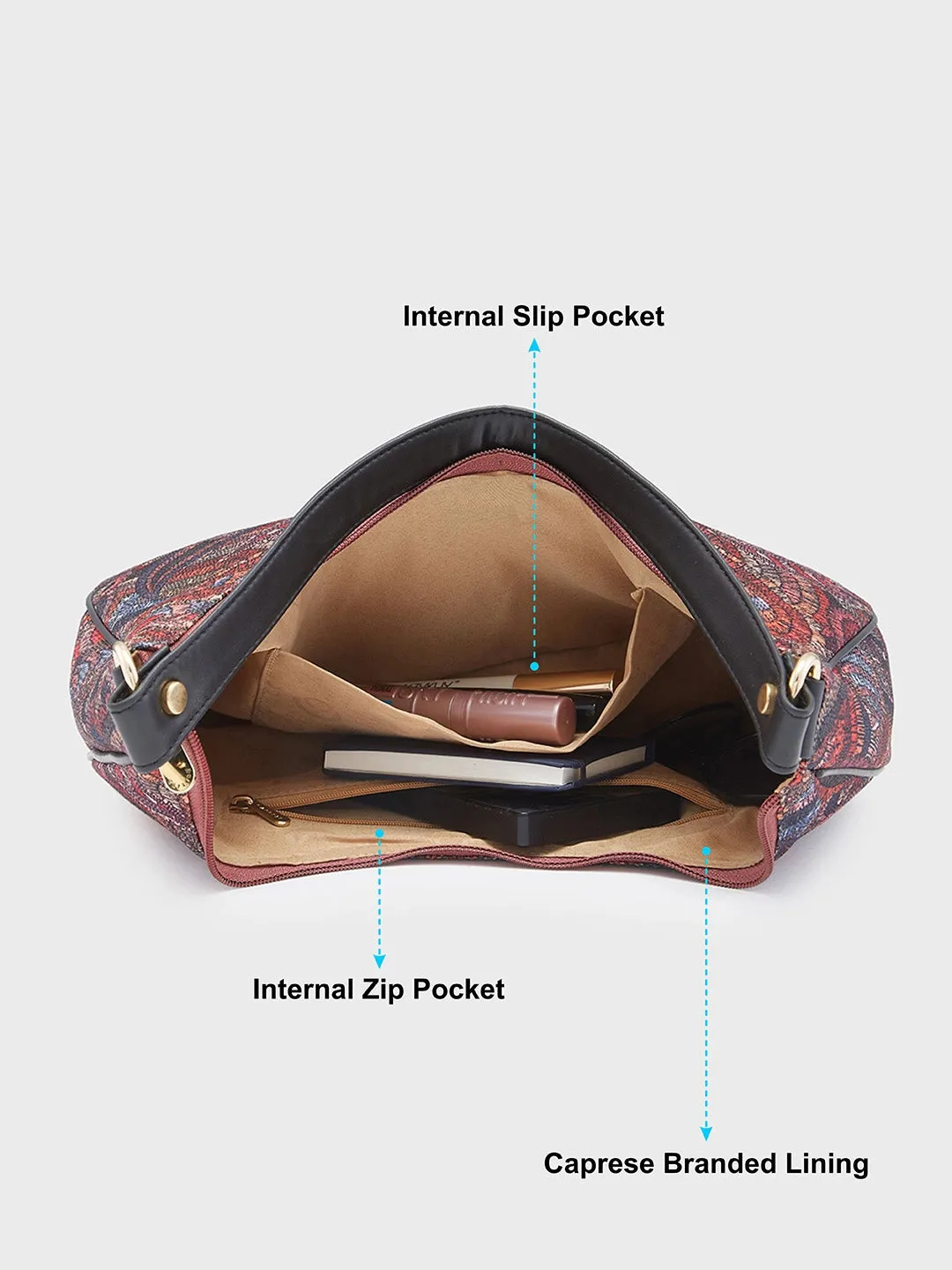 Caprese Kaya Medium Printed Pink Hobo Bag