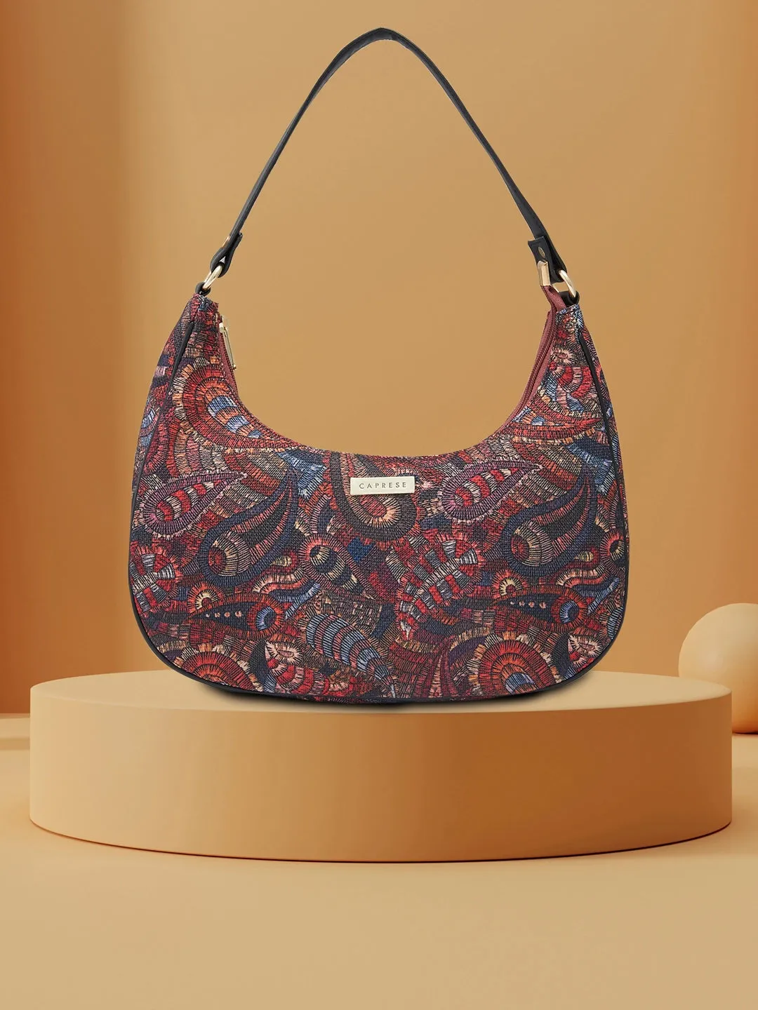 Caprese Kaya Medium Printed Pink Hobo Bag
