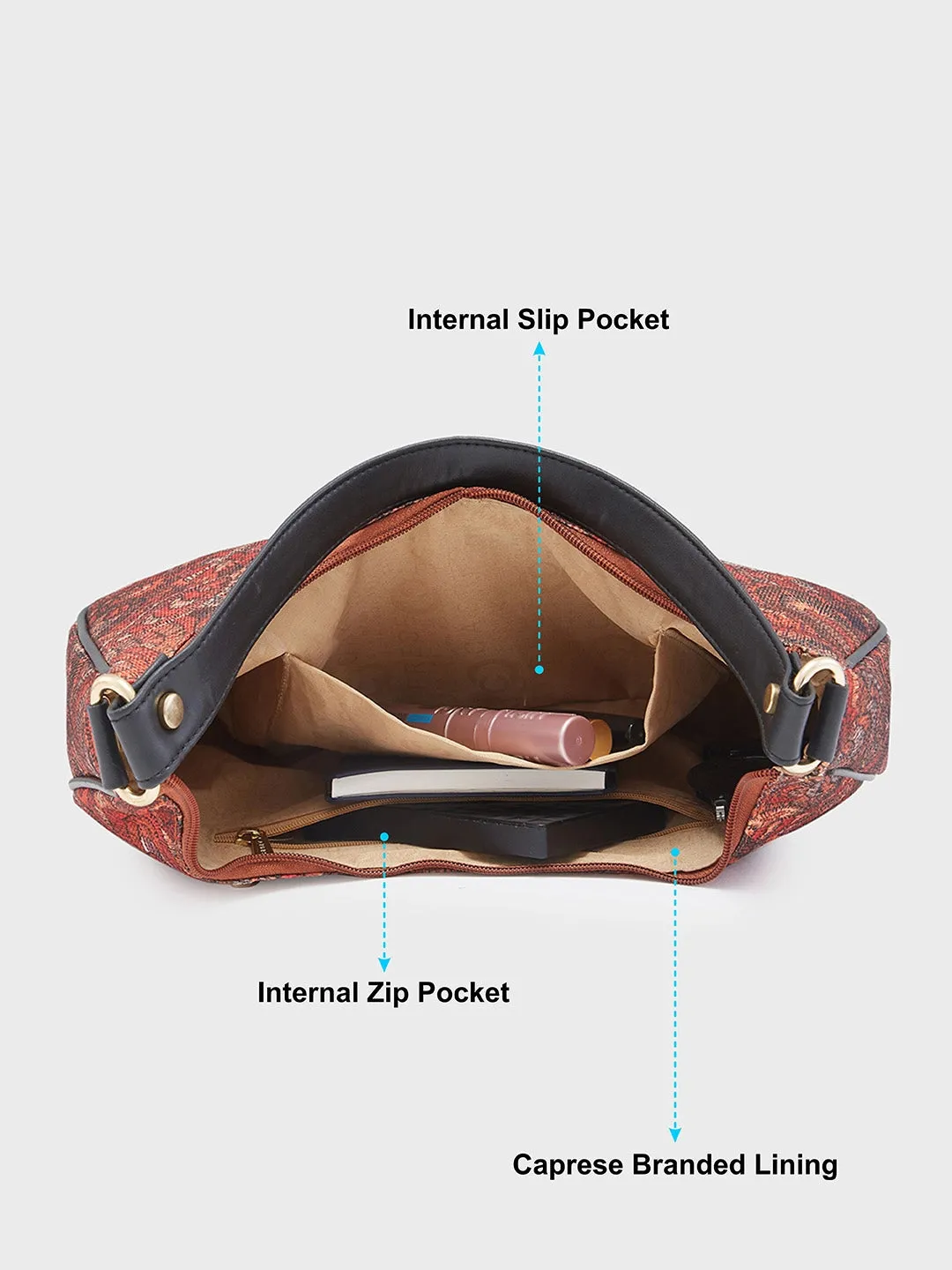 Caprese Kaya Printed Medium Red Hobo Bag