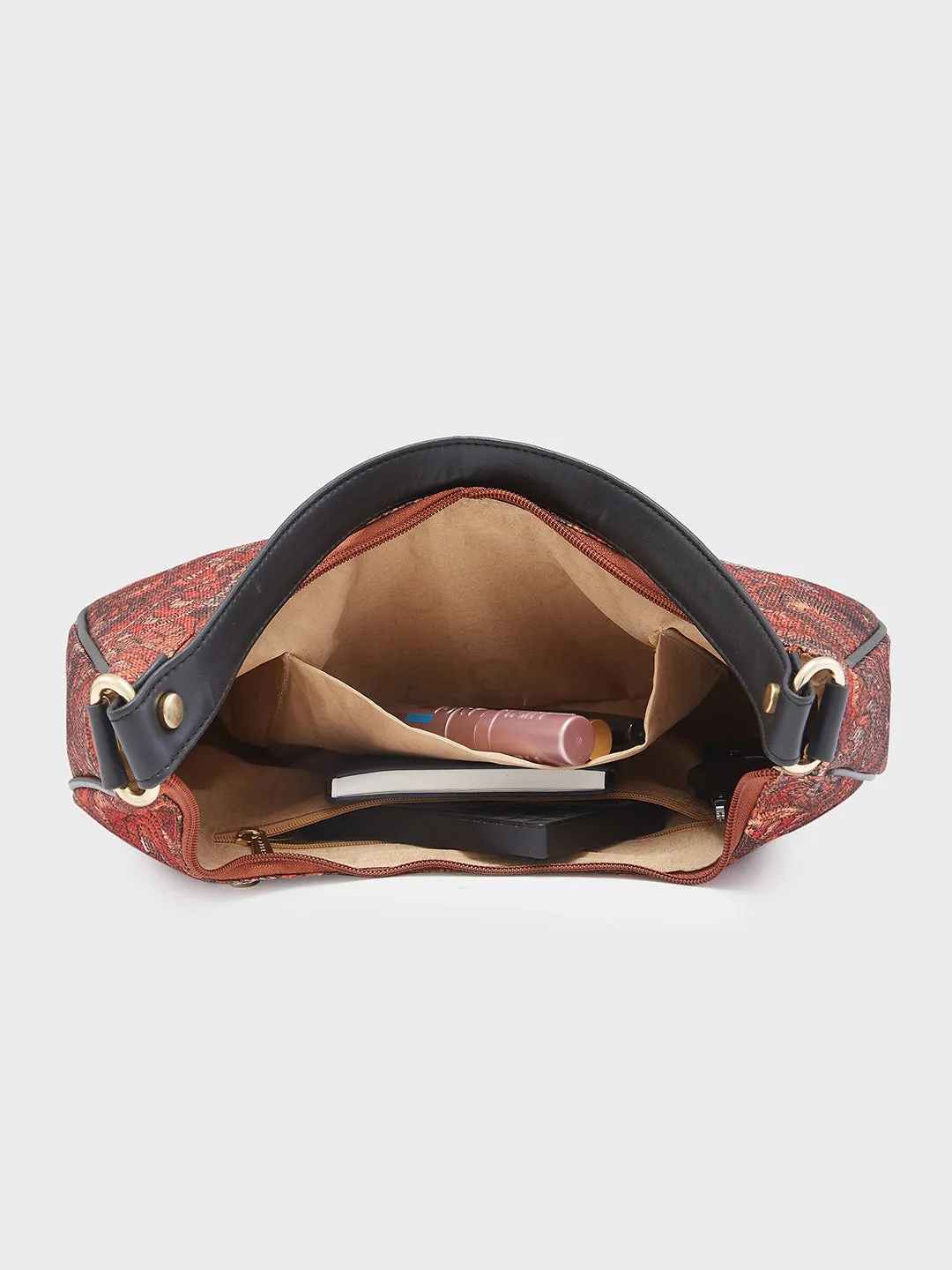 Caprese Kaya Printed Medium Red Hobo Bag