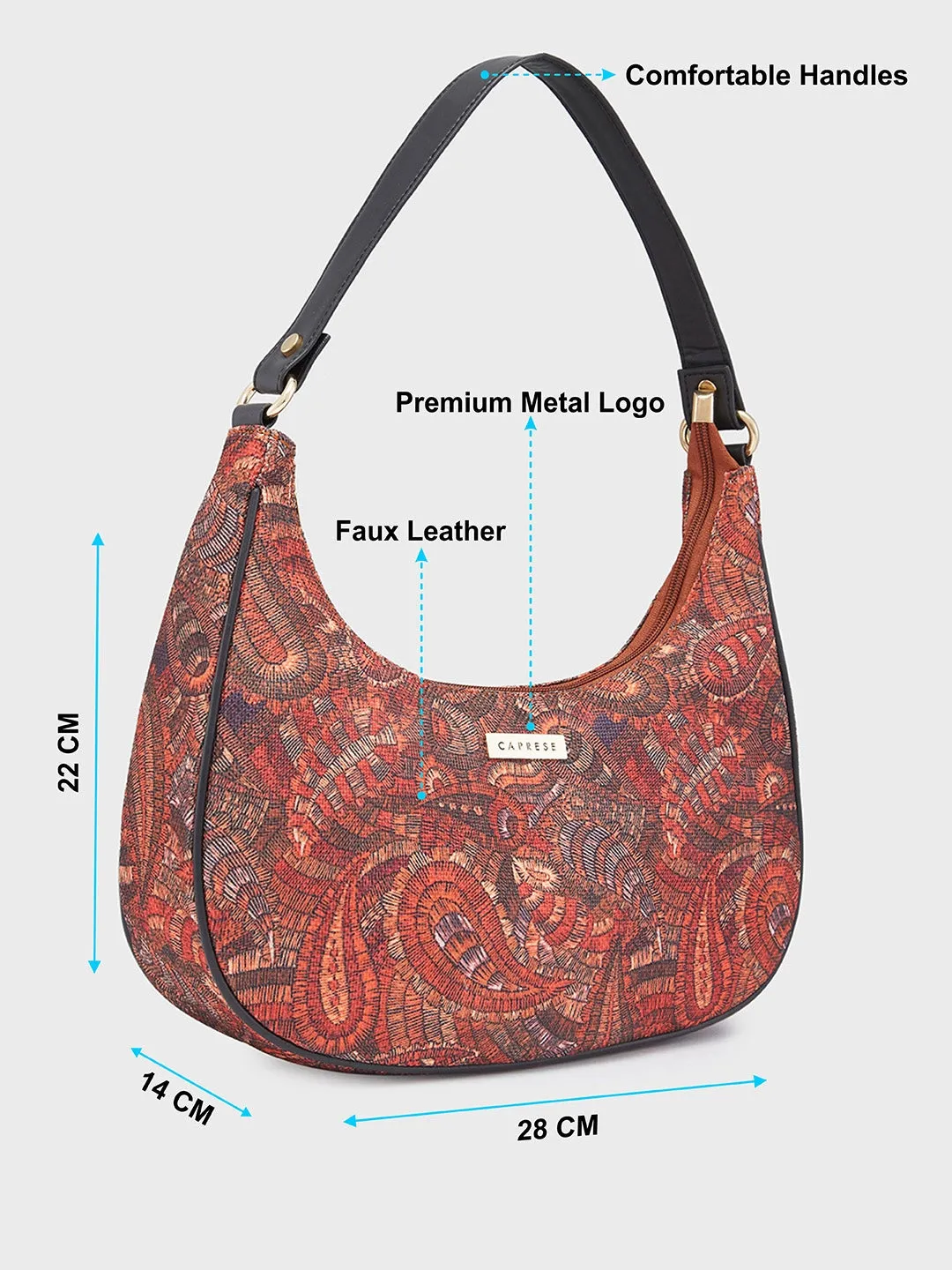 Caprese Kaya Printed Medium Red Hobo Bag