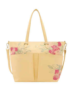 Caprese Shanaya Medium Printed Yellow Tote Bag
