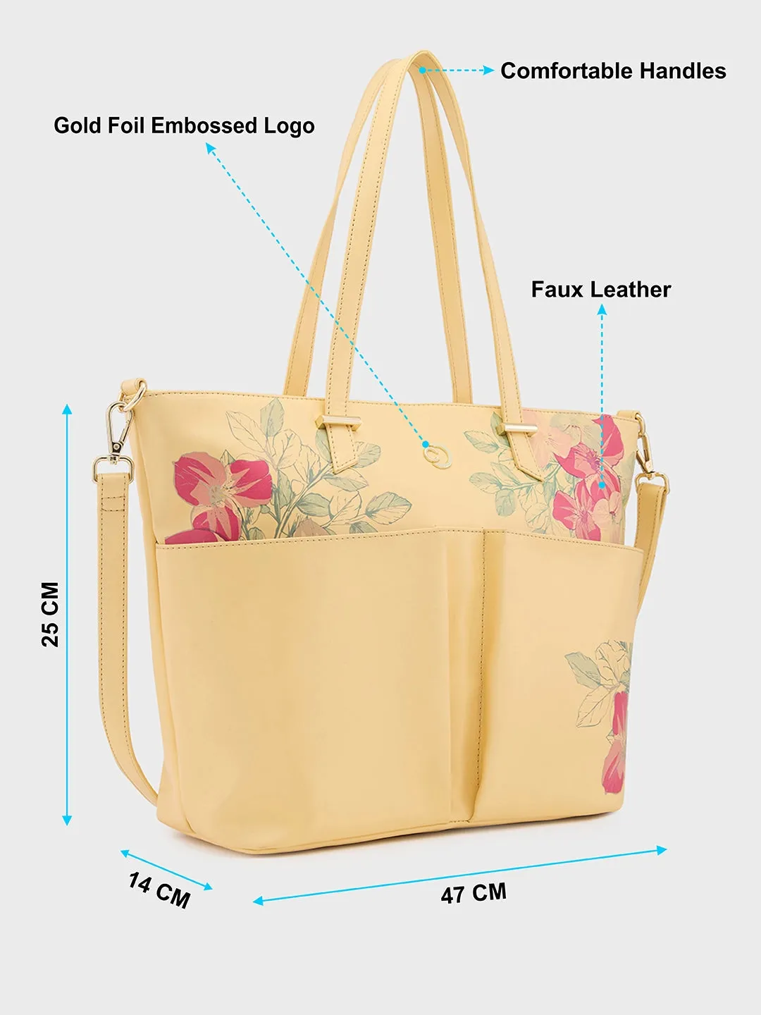 Caprese Shanaya Medium Printed Yellow Tote Bag