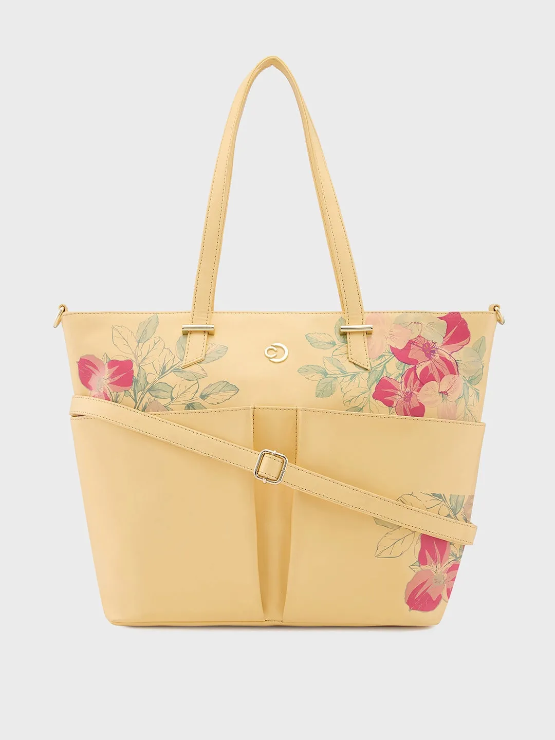 Caprese Shanaya Medium Printed Yellow Tote Bag
