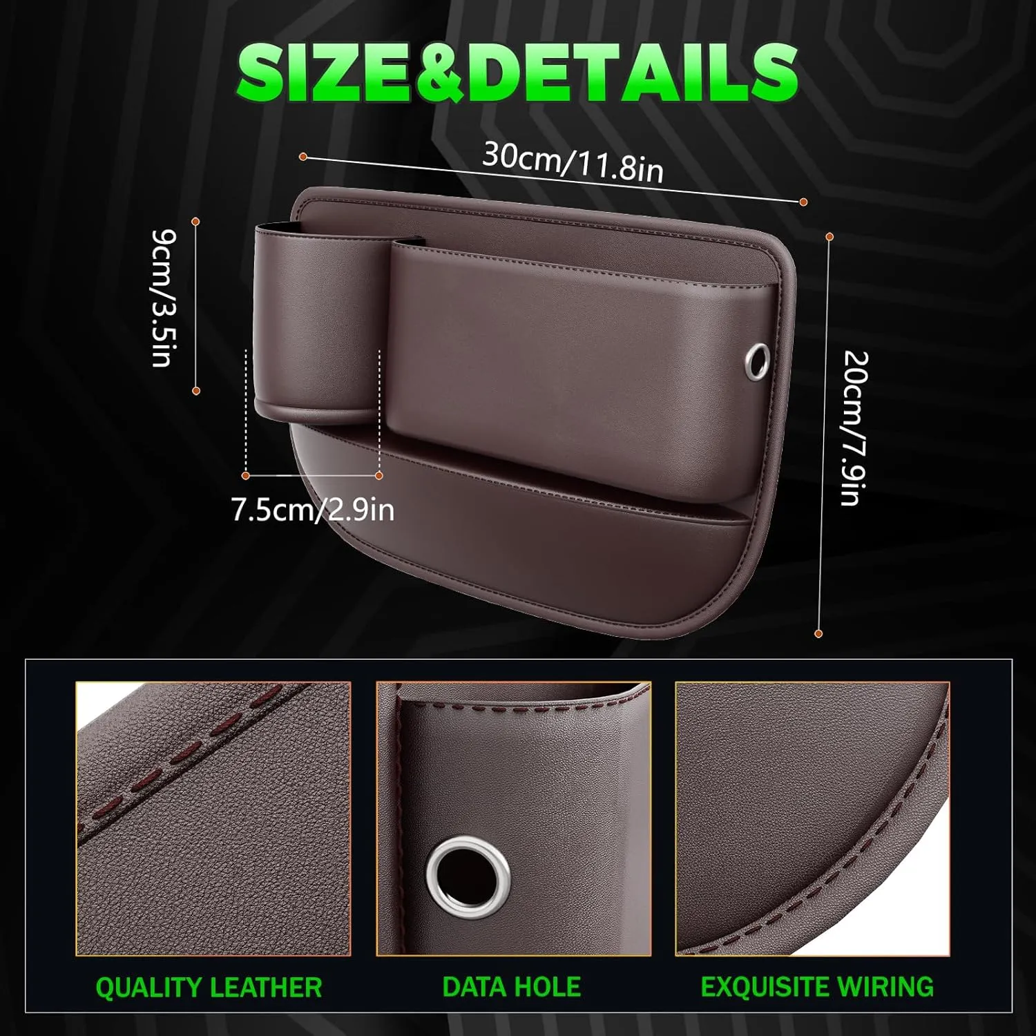 Car Leather Cup Holder Gap Bag, Car Seat Gap Filler, Universal Seat Gap Organizer, Adjustable Car Seat Storage Box, for Phones Glasses Keys Cards (Brown, Passenger Seat)