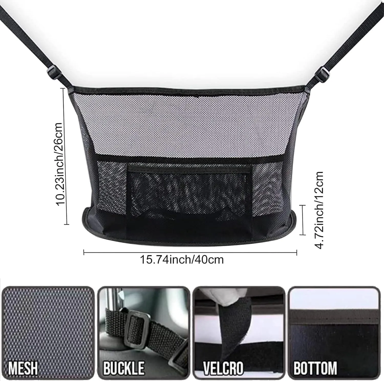 Car Net Pocket Handbag Holder Between Seats Back Storage Organizer Purse Holder for Console Front Seat Storage Barrier (Black)
