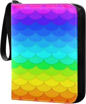 Card Binder 4 Pocket, Trading Card Binder Holder Fits 400 Cards with 50 Sleeves, Card Collection Binder Album Book Holder for Baseball Football Games Cards, Rainbow Fish Scales