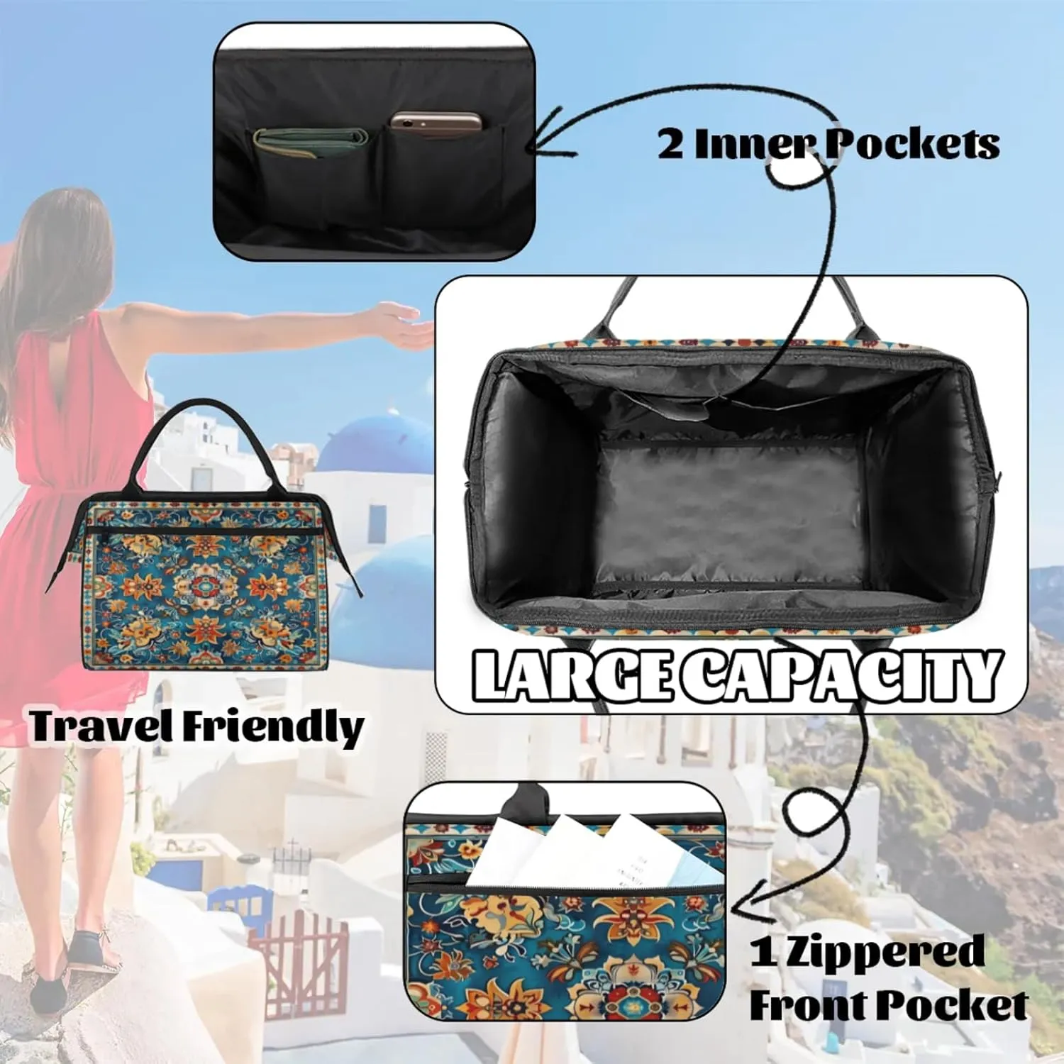 Carpet Flower Pattern Gym Bag for Women Men Travel Sports Duffel Bag with Trolley Sleeve Waterproof Sport Weekender Overnight Bag Carry On Tote Bag for Travel Gym Sport-7