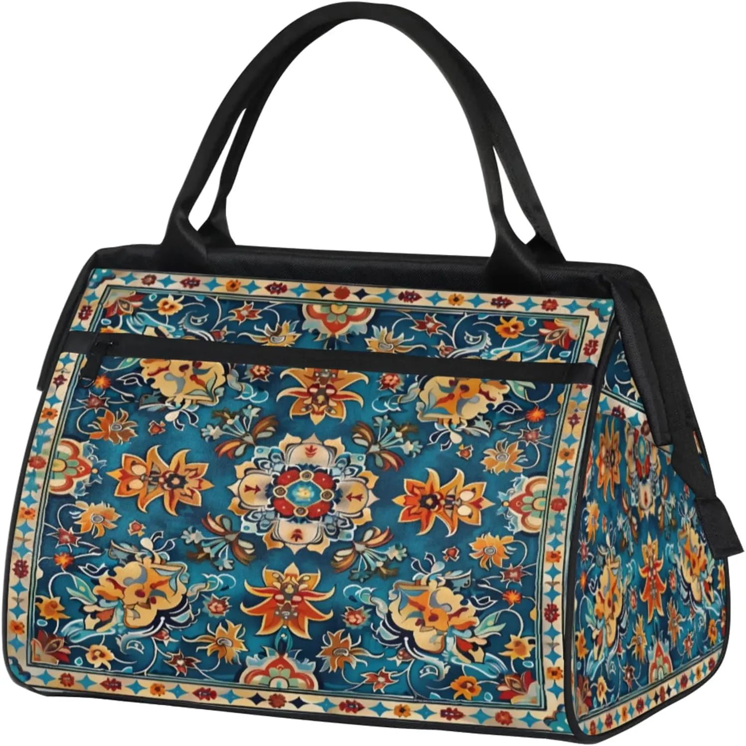 Carpet Flower Pattern Gym Bag for Women Men Travel Sports Duffel Bag with Trolley Sleeve Waterproof Sport Weekender Overnight Bag Carry On Tote Bag for Travel Gym Sport-7