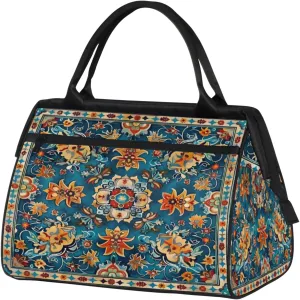 Carpet Flower Pattern Gym Bag for Women Men Travel Sports Duffel Bag with Trolley Sleeve Waterproof Sport Weekender Overnight Bag Carry On Tote Bag for Travel Gym Sport-7