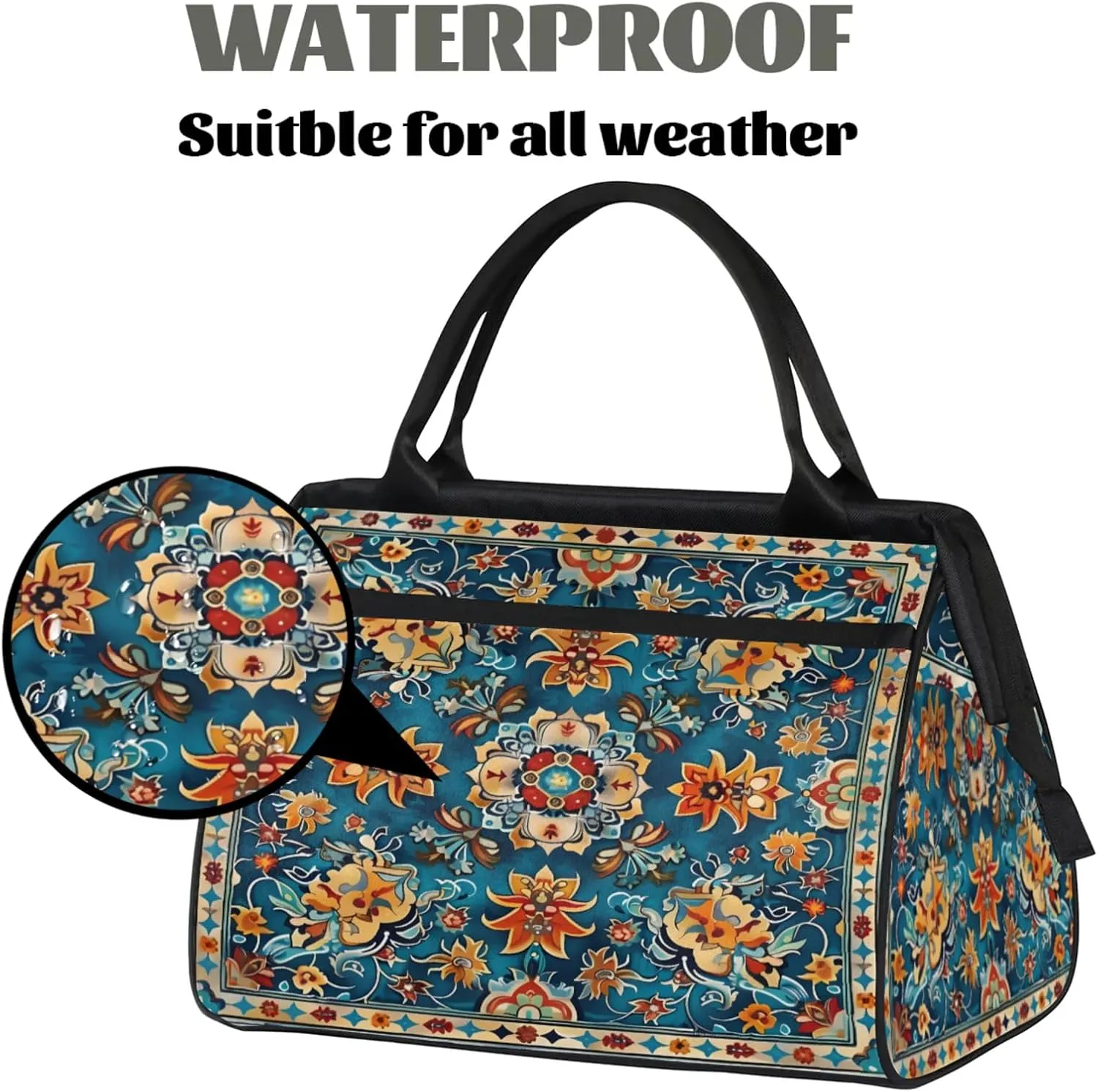Carpet Flower Pattern Gym Bag for Women Men Travel Sports Duffel Bag with Trolley Sleeve Waterproof Sport Weekender Overnight Bag Carry On Tote Bag for Travel Gym Sport-7