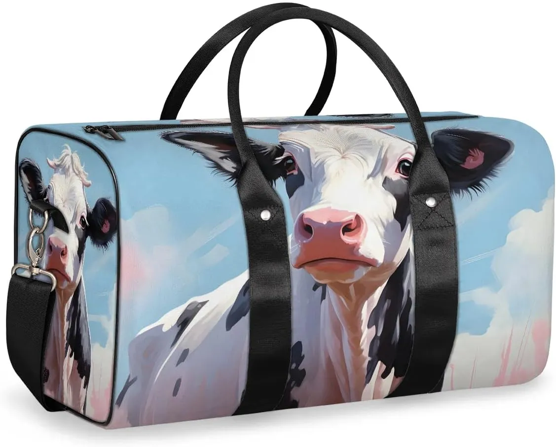 Cartoon Cattle Print Travel Duffel Bag for Women Men Waterproof Foldable Overnight Weekender Bag Large Capacity Sports Gym Bag