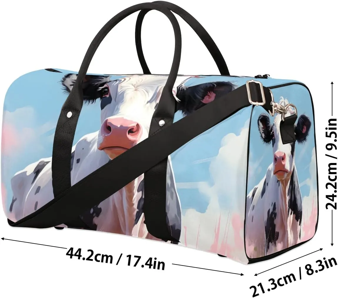 Cartoon Cattle Print Travel Duffel Bag for Women Men Waterproof Foldable Overnight Weekender Bag Large Capacity Sports Gym Bag