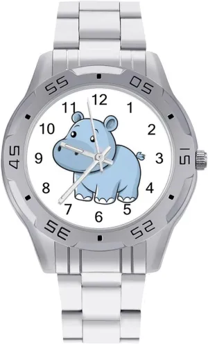 Cartoon Hippos Simple Stainless Steel Band Business Watch Dress Wrist Unique Luxury Work Casual Waterproof Watches