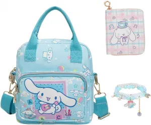 Cartoon Mini Crossbody Bag, Cute Mini Wallet for Women and Girl, PU Messenger Shoulder Bag Purse and Bracelet, 3Pcs