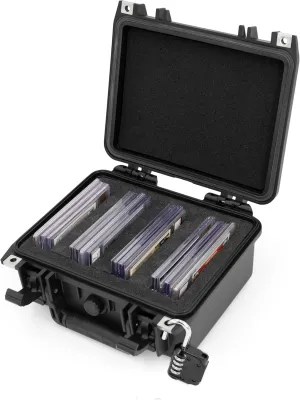 CASEMATIX Graded Card Storage Box Compatible with 22 BGS 35 FGS 29 PSA Graded Sports Cards or 100  Sleeve Top Loaders, Waterproof Graded Card Case with Customizable Foam and Padlock
