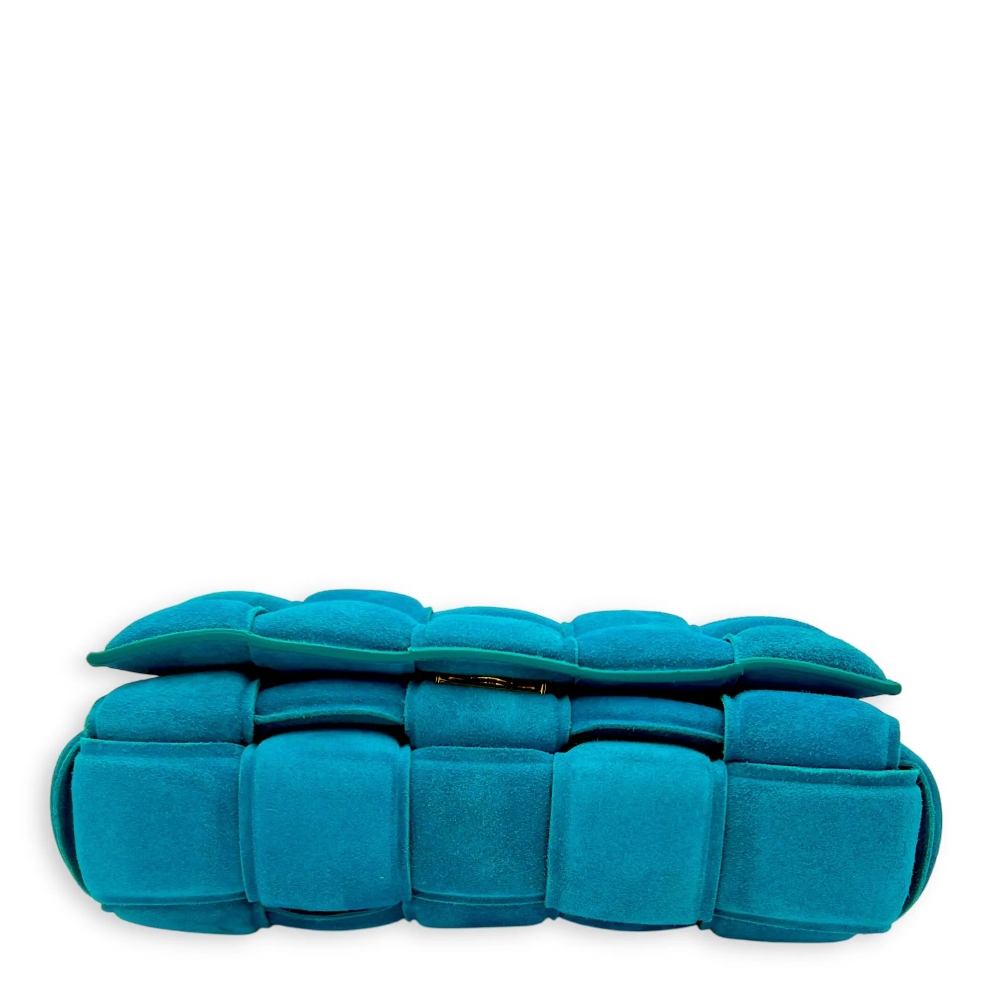 Cassette Crossbody Bag Blue in Suede Leather, Gold hardware