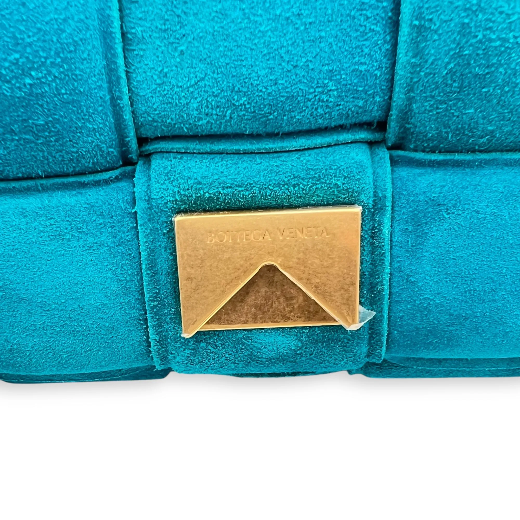 Cassette Crossbody Bag Blue in Suede Leather, Gold hardware