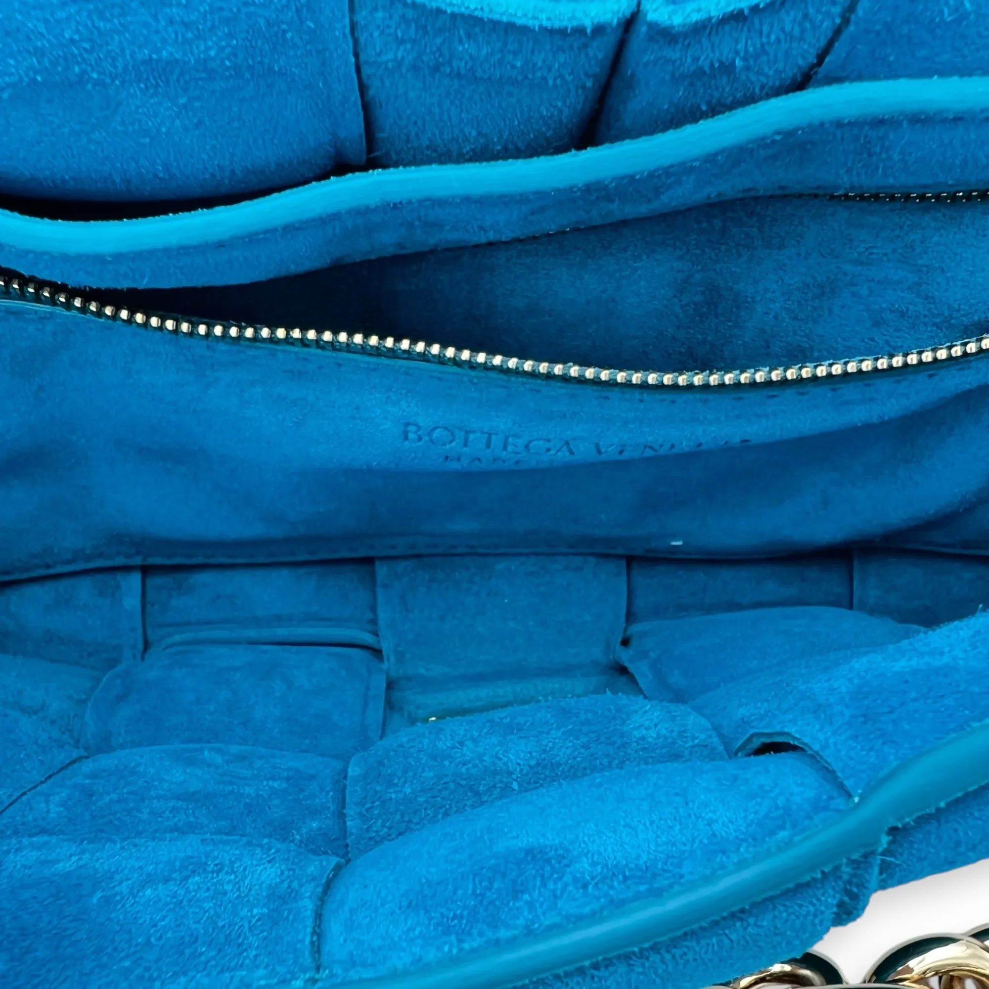 Cassette Crossbody Bag Blue in Suede Leather, Gold hardware