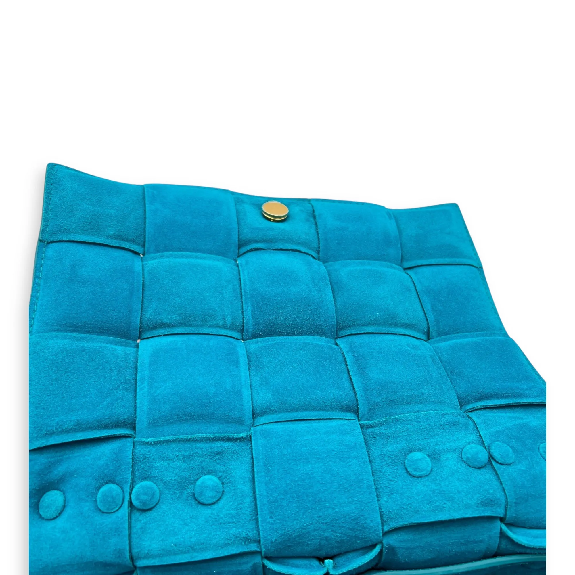 Cassette Crossbody Bag Blue in Suede Leather, Gold hardware