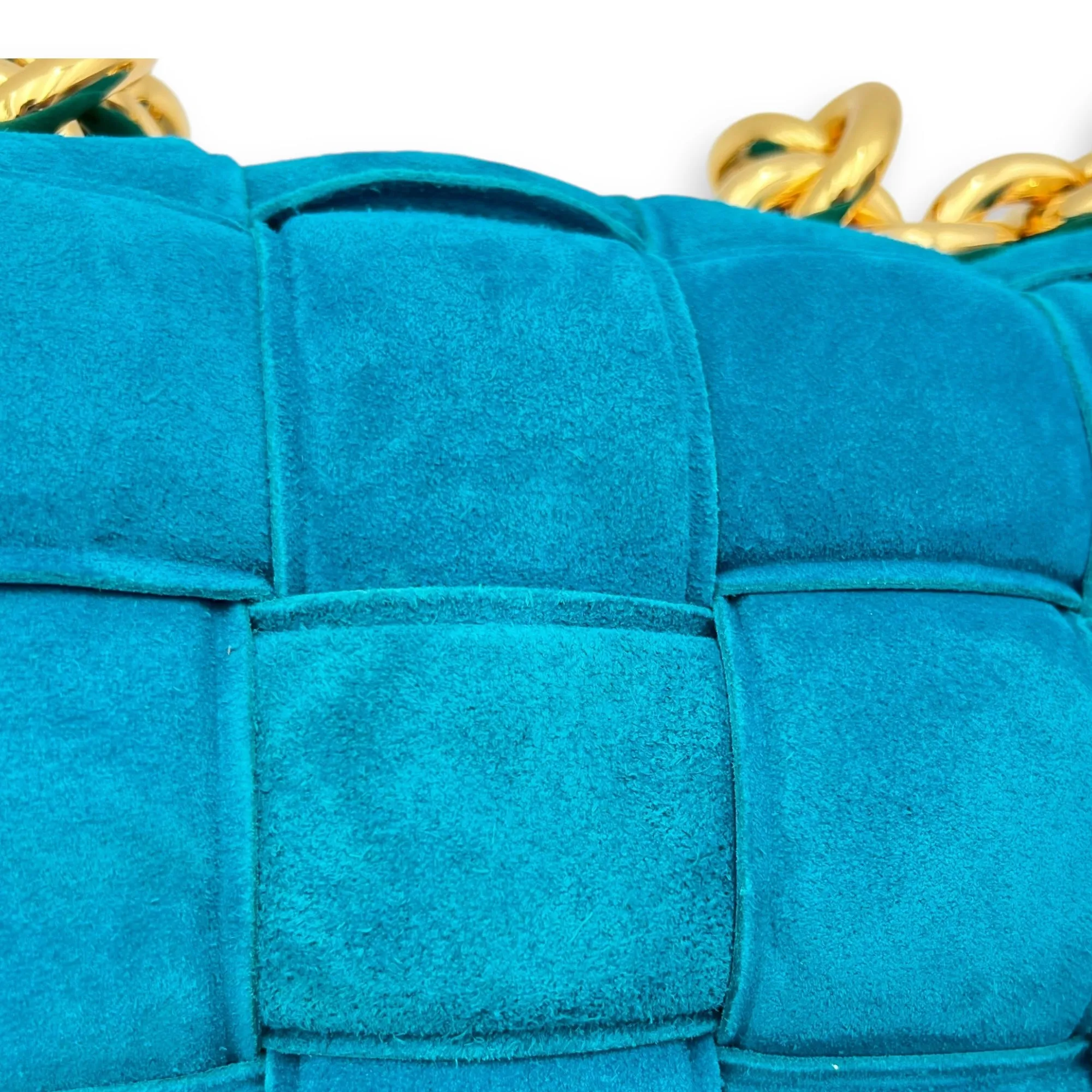 Cassette Crossbody Bag Blue in Suede Leather, Gold hardware