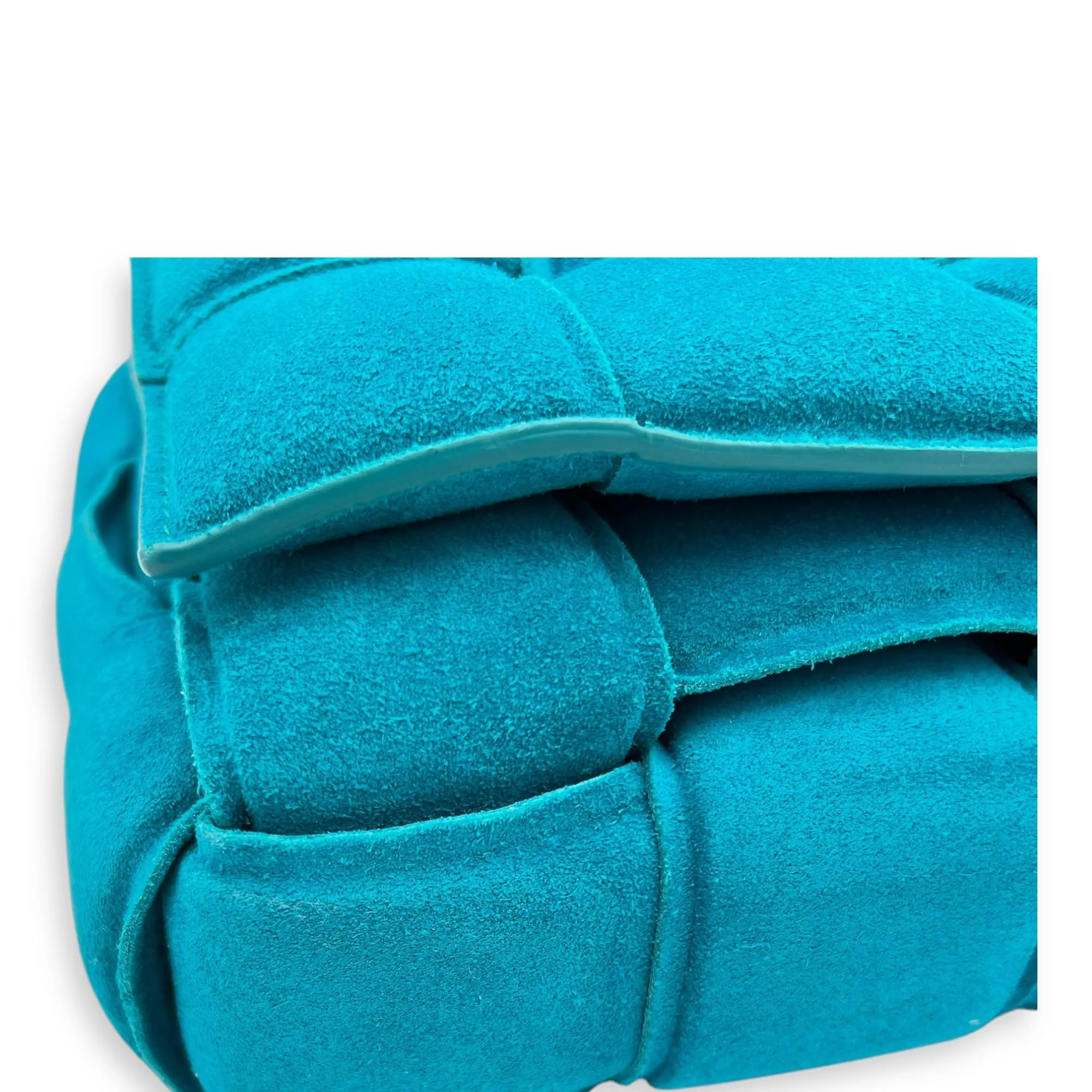 Cassette Crossbody Bag Blue in Suede Leather, Gold hardware