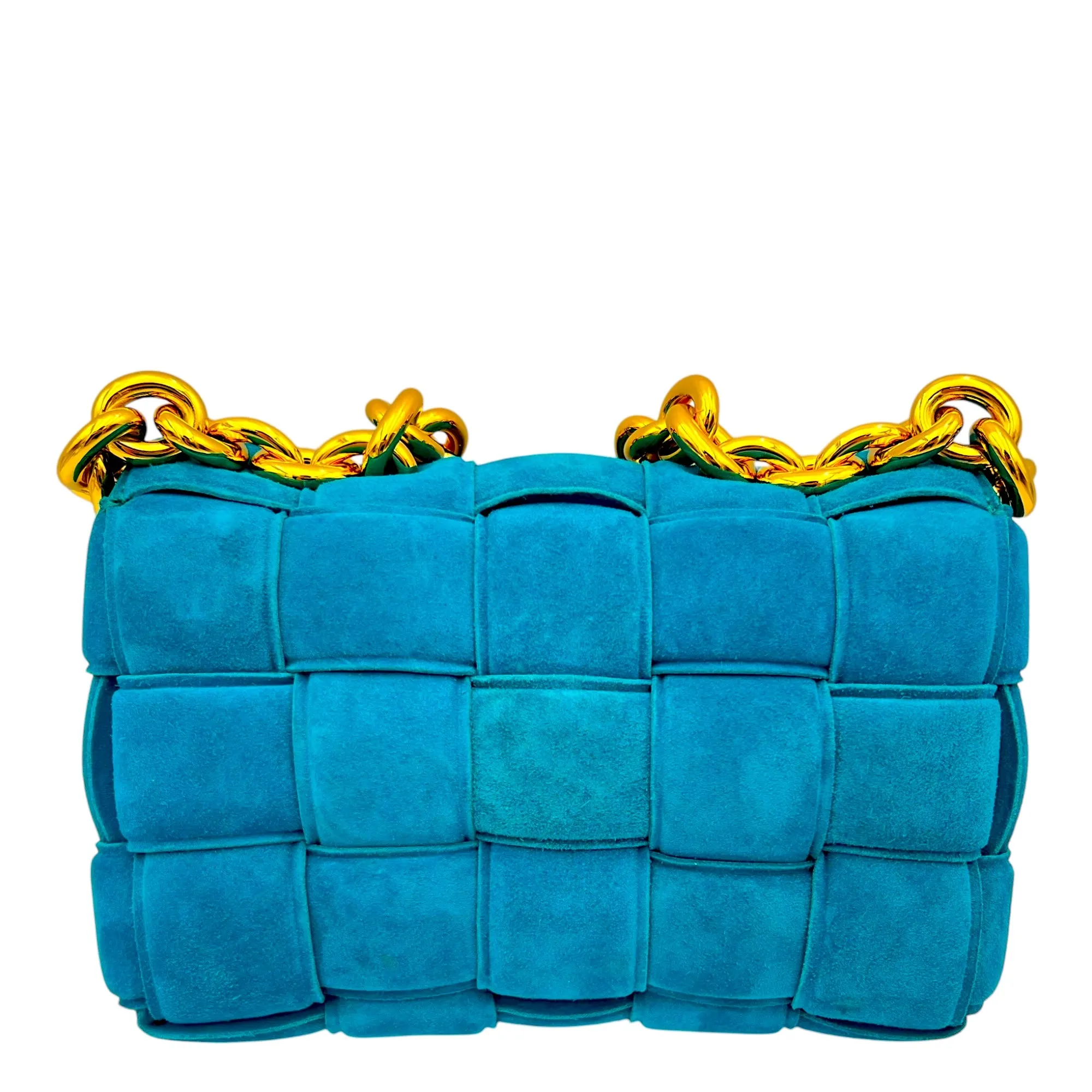 Cassette Crossbody Bag Blue in Suede Leather, Gold hardware