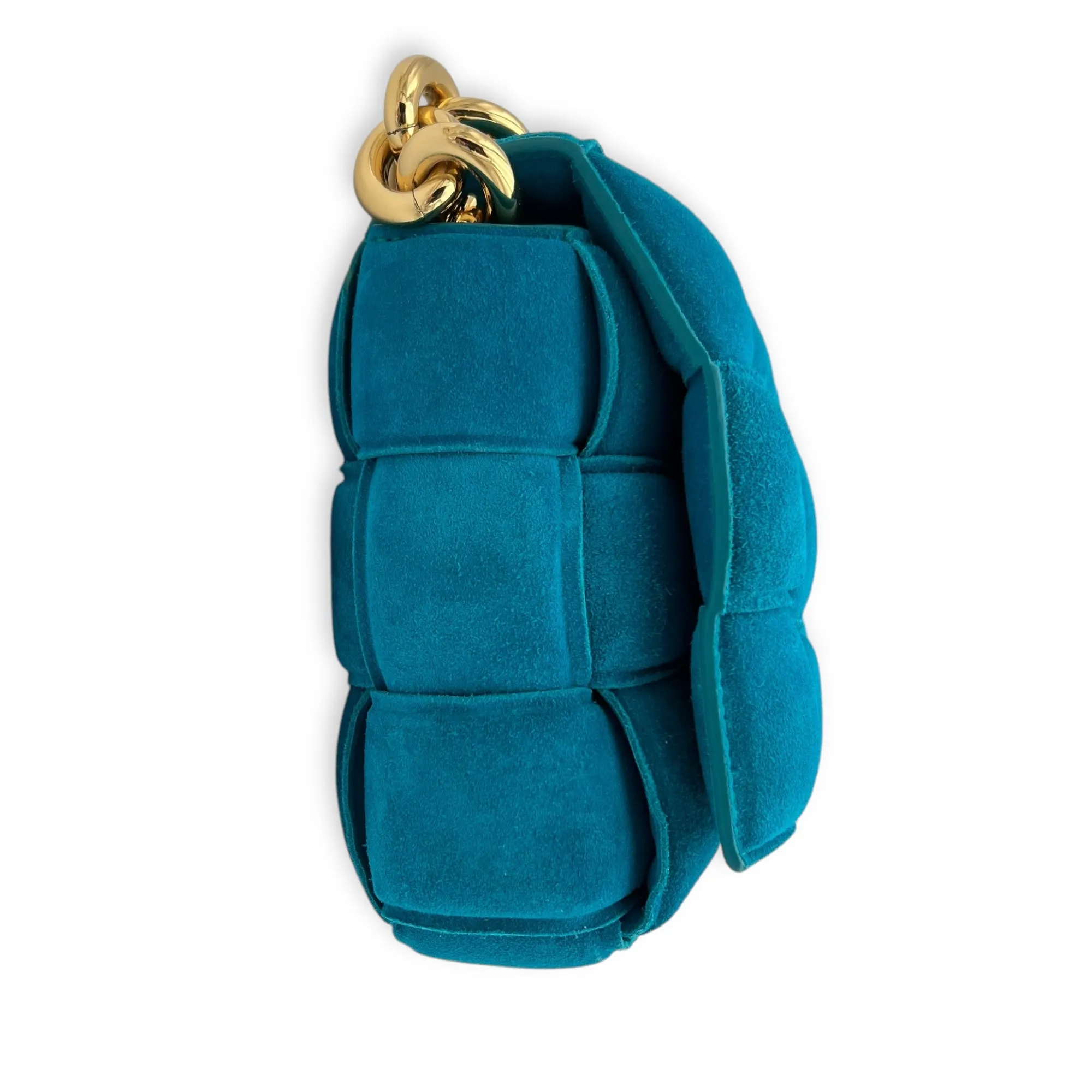 Cassette Crossbody Bag Blue in Suede Leather, Gold hardware