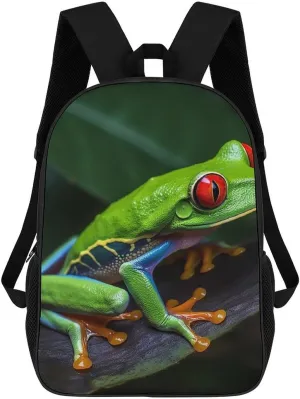 Casual Backpack for Men Women Waterproof Lightweight Daypack Travel Laptop Bag Red Eyed Tree Frog