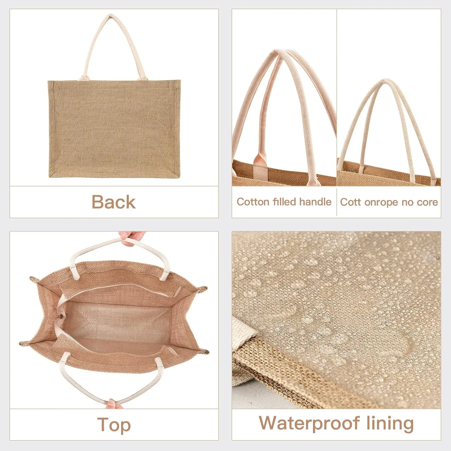 CaTaKu Sunflower Wooden Jute Tote Bags with Handles & Zipper Large Shopping Grocery Bags Burlap Bags with Front Canvas Pocket Gift Bags for Women 17" x 13"