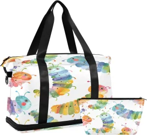 Caterpillar Travel Duffel Bag Waterproof Gym Sport Tote Bag Carry On Weekender Bag with Compartment