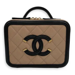 CC Filigree Beige/Black Crossbody Bag in Caviar Leather, Gold hardware