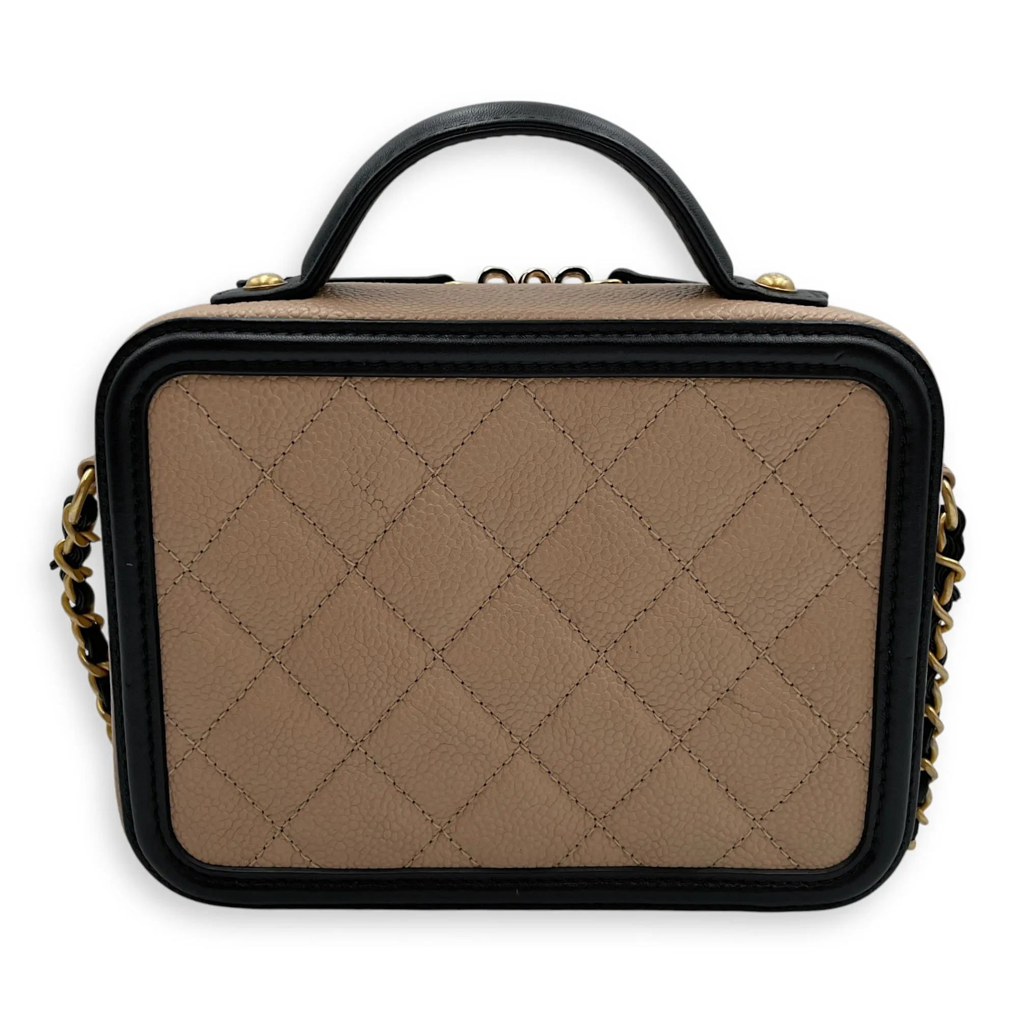 CC Filigree Beige/Black Crossbody Bag in Caviar Leather, Gold hardware
