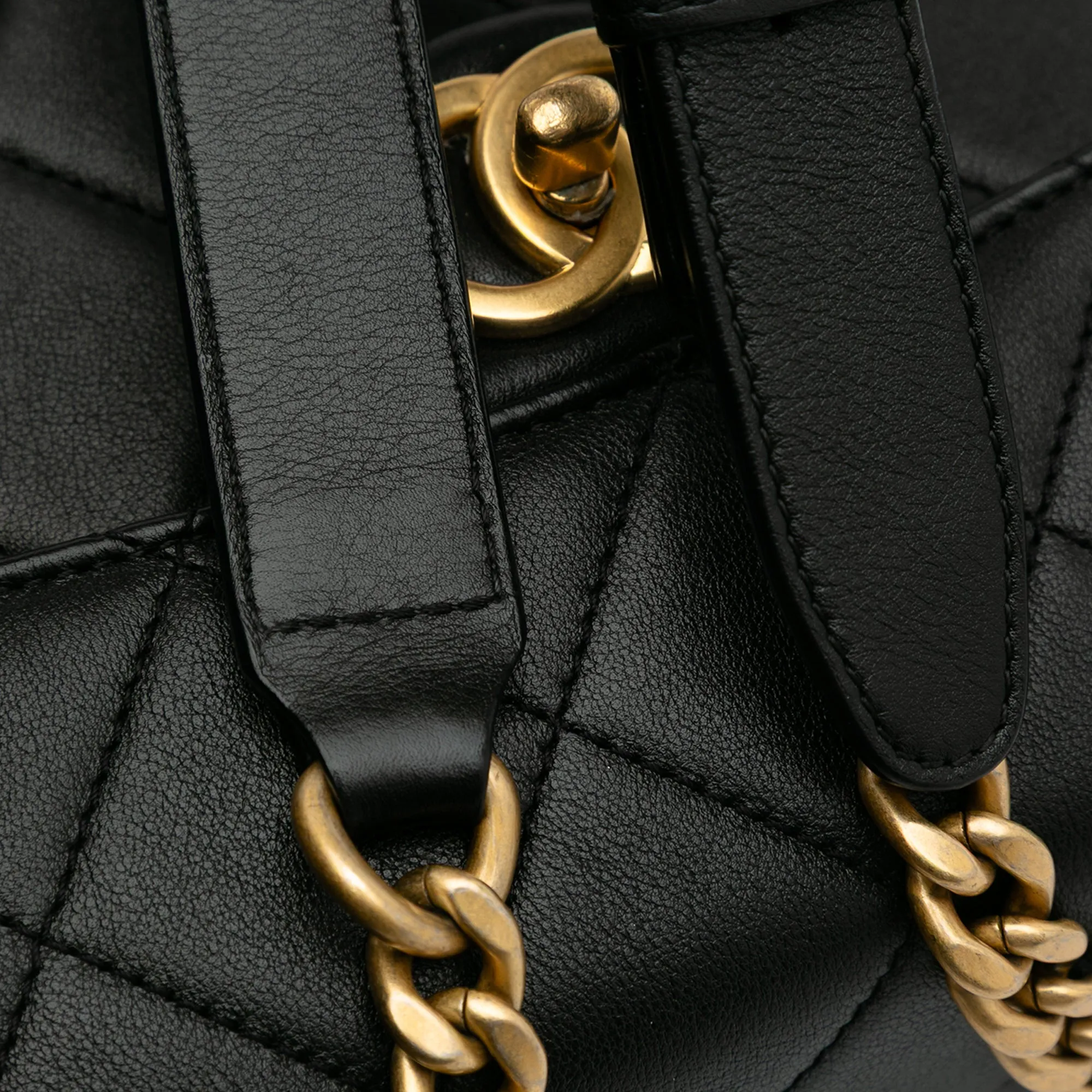 CC Quilted Calfskin Round Moon Messenger Flap