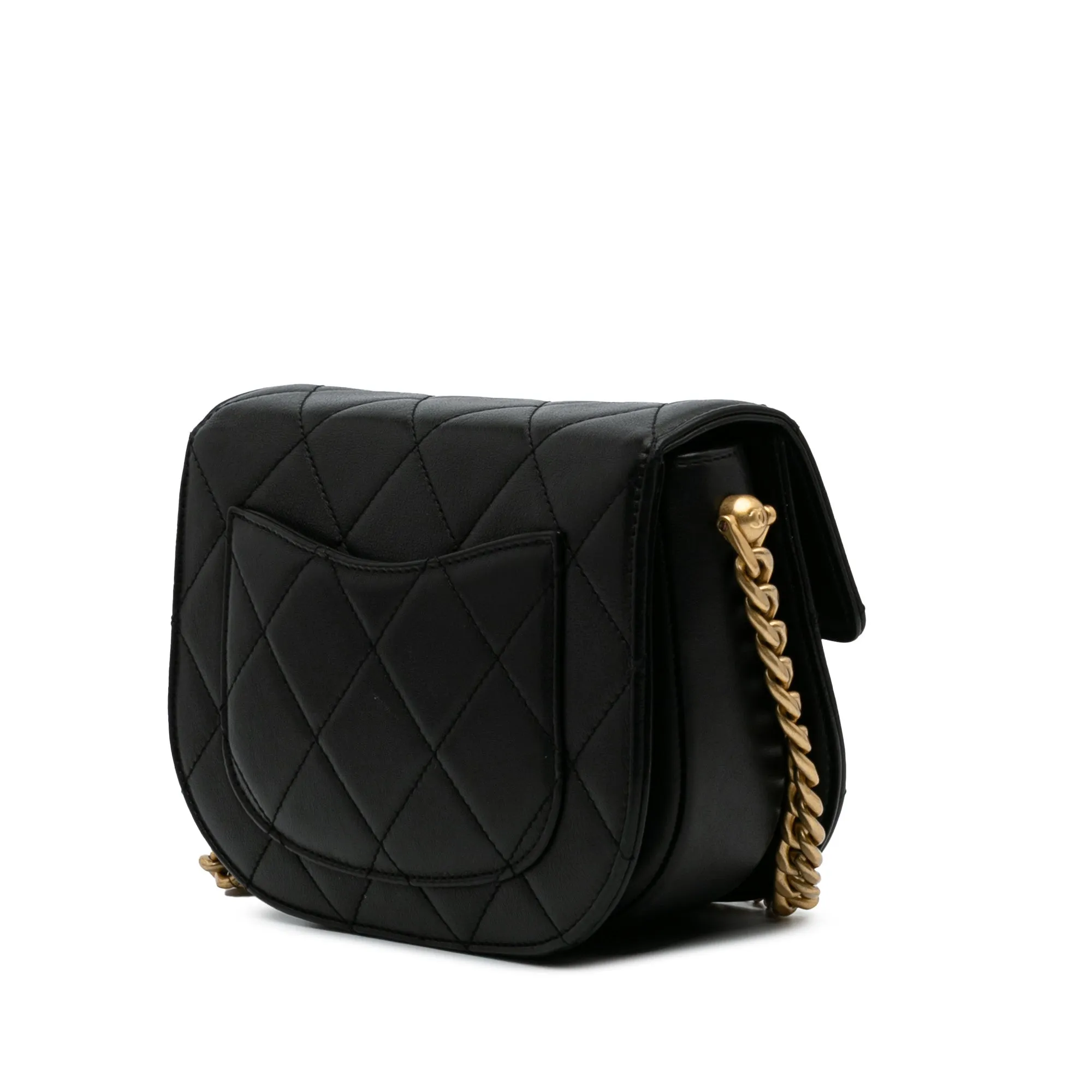 CC Quilted Calfskin Round Moon Messenger Flap