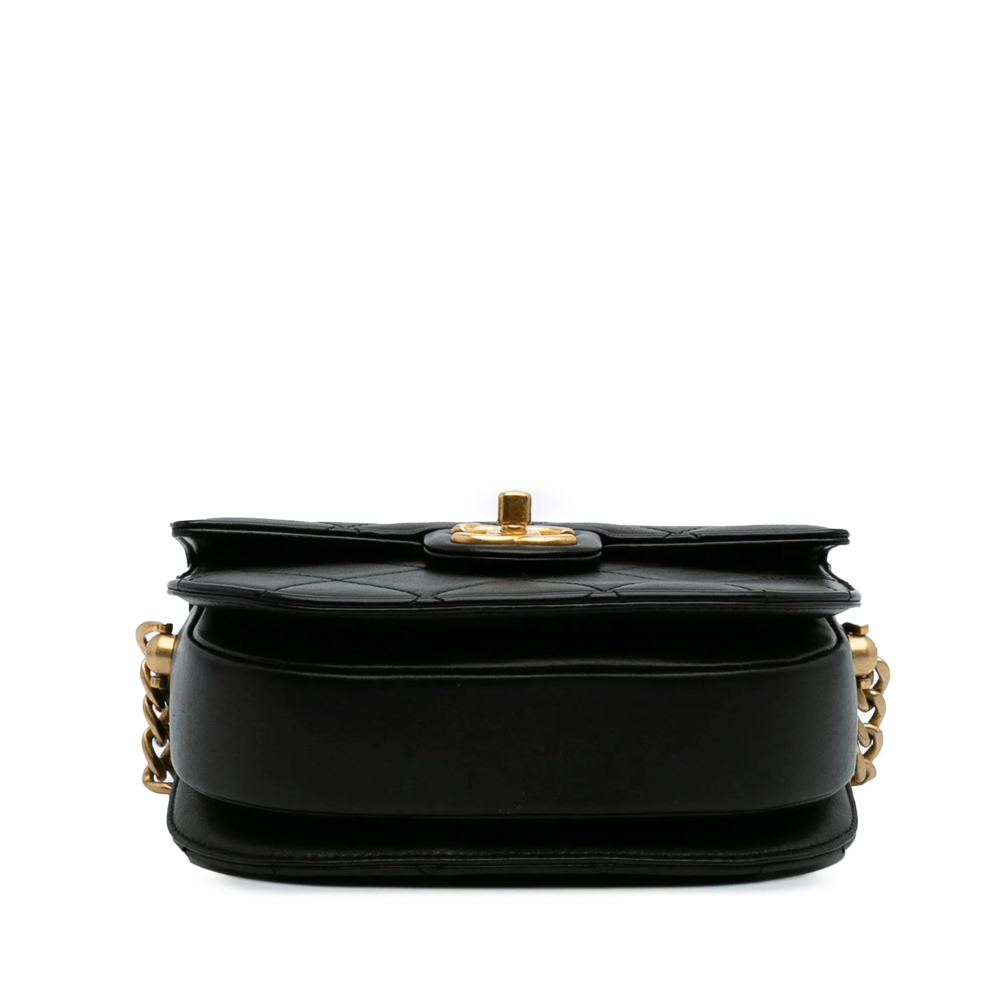 CC Quilted Calfskin Round Moon Messenger Flap