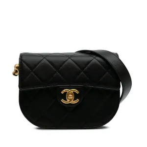 CC Quilted Calfskin Round Moon Messenger Flap