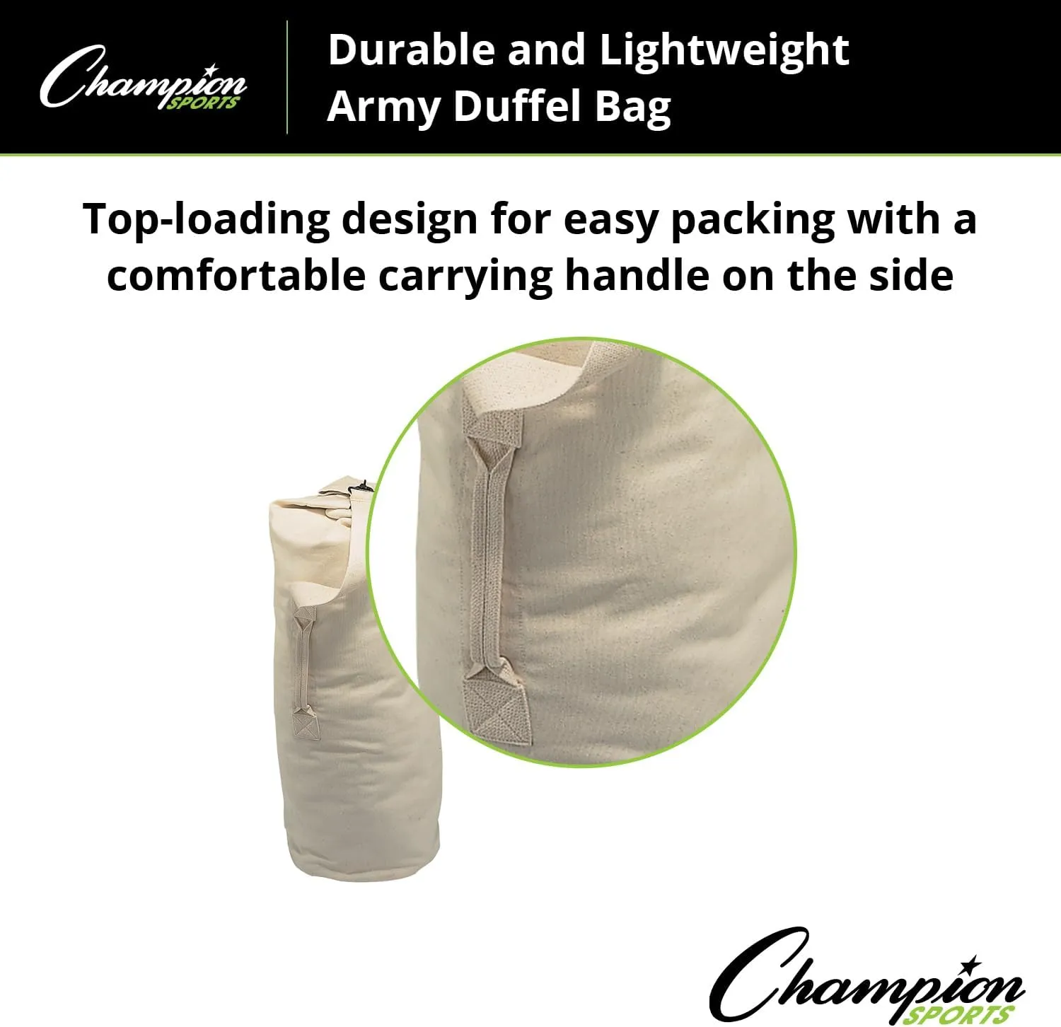 Champion Sports 12 Oz. Sturdy Lightweight Canvas Army Duffel Bag