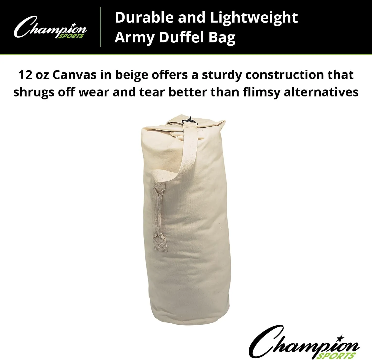 Champion Sports 12 Oz. Sturdy Lightweight Canvas Army Duffel Bag