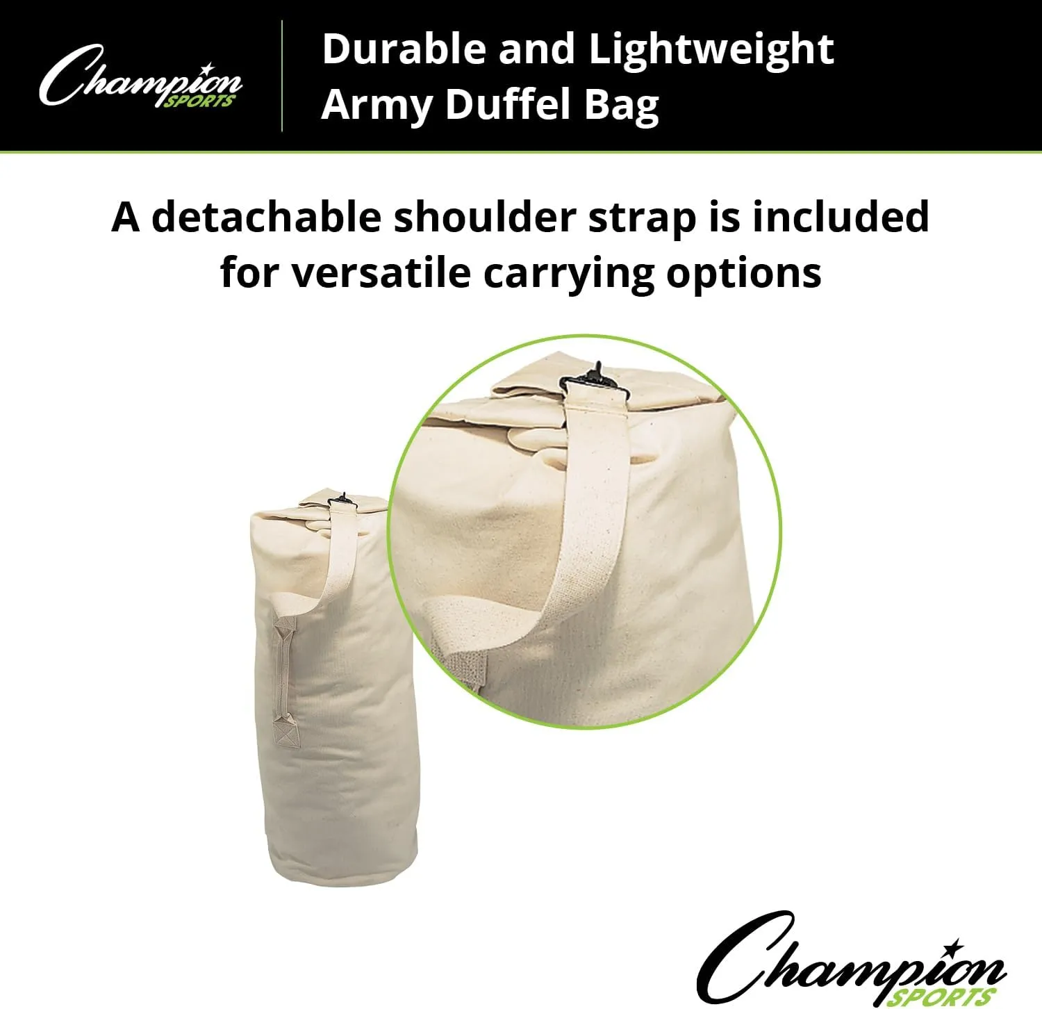 Champion Sports 12 Oz. Sturdy Lightweight Canvas Army Duffel Bag