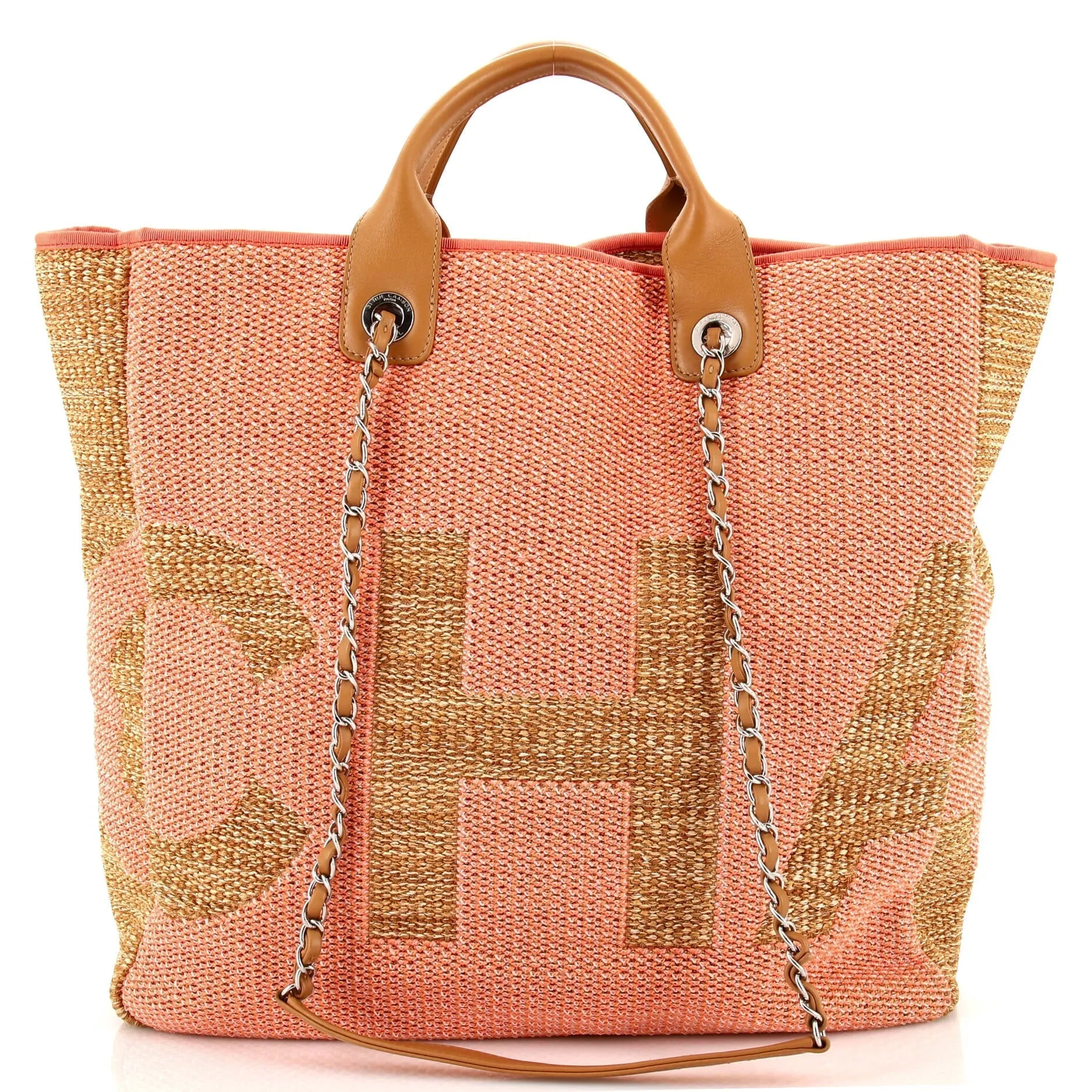 CHANEL Deauville Logo Shopping Tote Printed Mixed Fibers Large