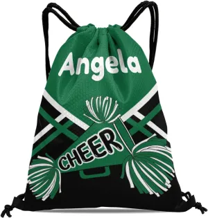 Cheer Waterproof Drawstring Backpack for Sports Gym for Sackpack String Bag for Basketball Bag Pom Cheerleader Green Black