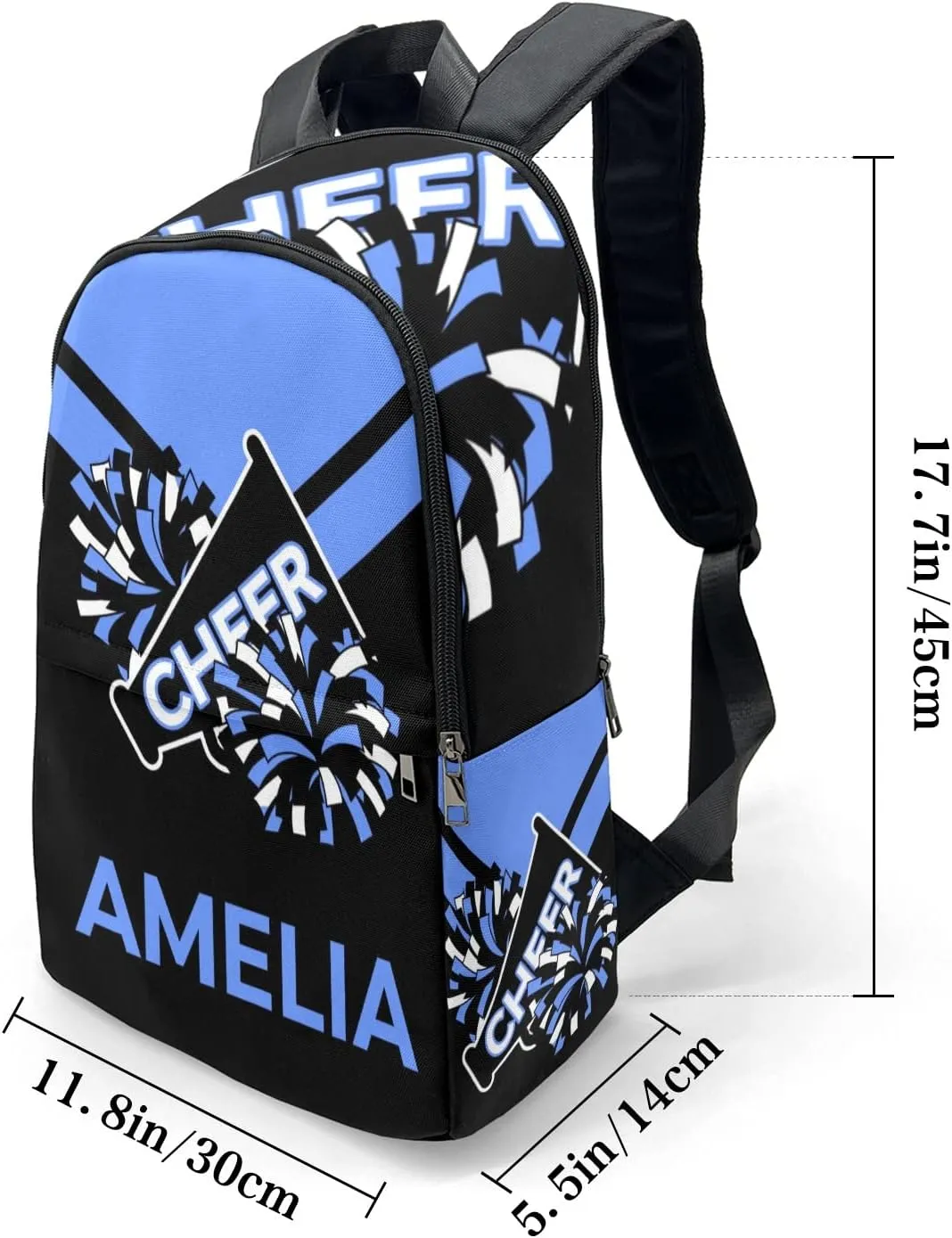 Cheerleader Blue 3 Personalized Backpack for Teen Boys Girls,Custom Travel Backpack Bookbag Casual Bag Name Gift