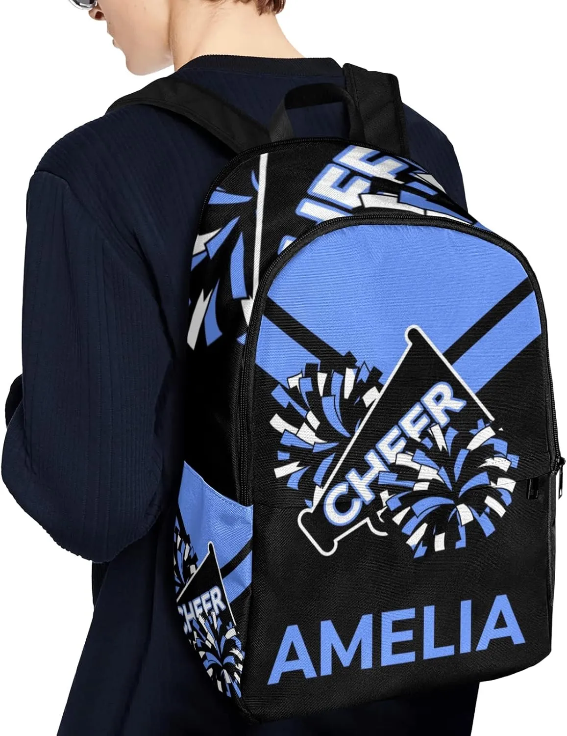 Cheerleader Blue 3 Personalized Backpack for Teen Boys Girls,Custom Travel Backpack Bookbag Casual Bag Name Gift