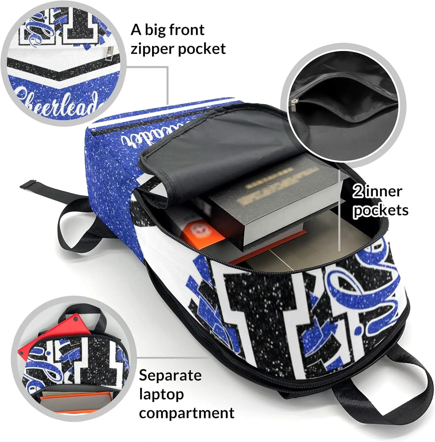 Cheerleader Blue Black Personalized Backpack for Teen Boys Girls,Custom Travel Backpack Bookbag Casual Bag Name Gift 11.8"(L) x 5.51"(W) x 17.72"(H)