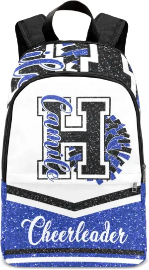 Cheerleader Blue Black Personalized Backpack for Teen Boys Girls,Custom Travel Backpack Bookbag Casual Bag Name Gift 11.8"(L) x 5.51"(W) x 17.72"(H)