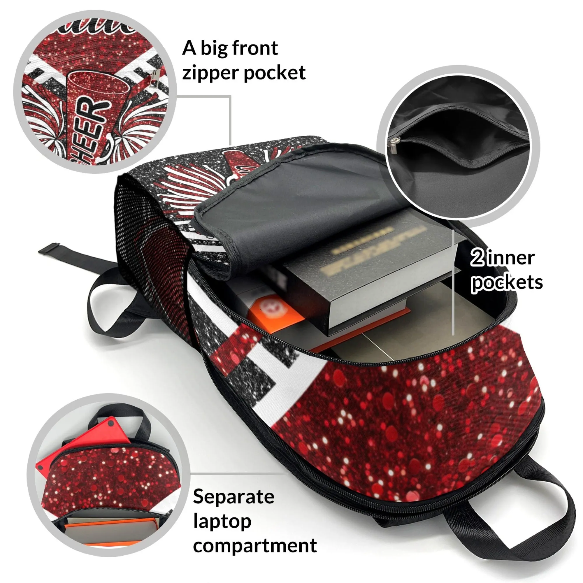 Cheerleader Red Personalized Backpack for Teen Boys Girls,Custom Travel Backpack Bookbag Casual Bag Name Gift
