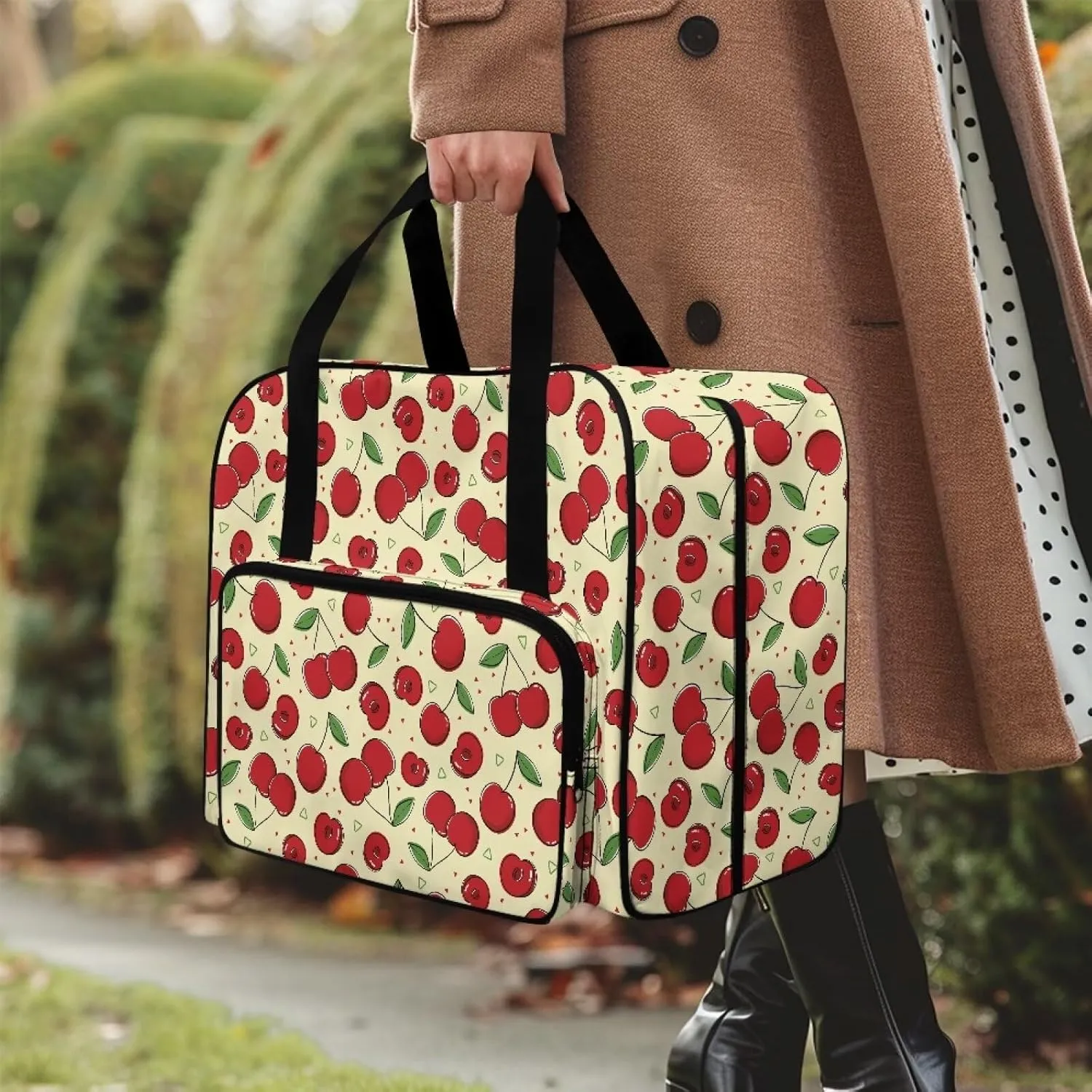 Cherry Sewing Machine Tote Bag Two Way Zipper Household Sewing Machine Handbags Portable Sewing Machine Case for Outdoor Traveling Camping Use (Bag Only)