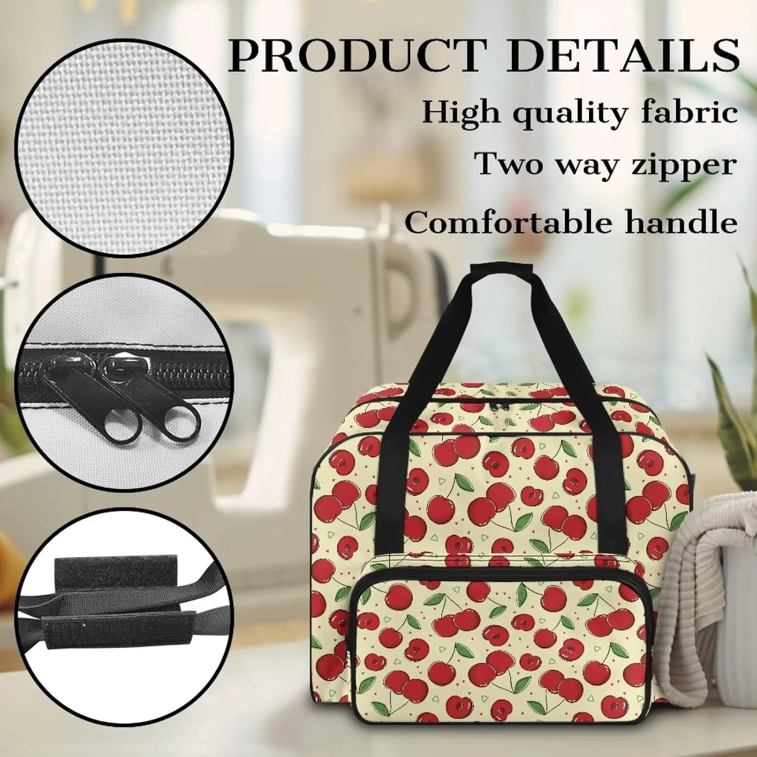 Cherry Sewing Machine Tote Bag Two Way Zipper Household Sewing Machine Handbags Portable Sewing Machine Case for Outdoor Traveling Camping Use (Bag Only)