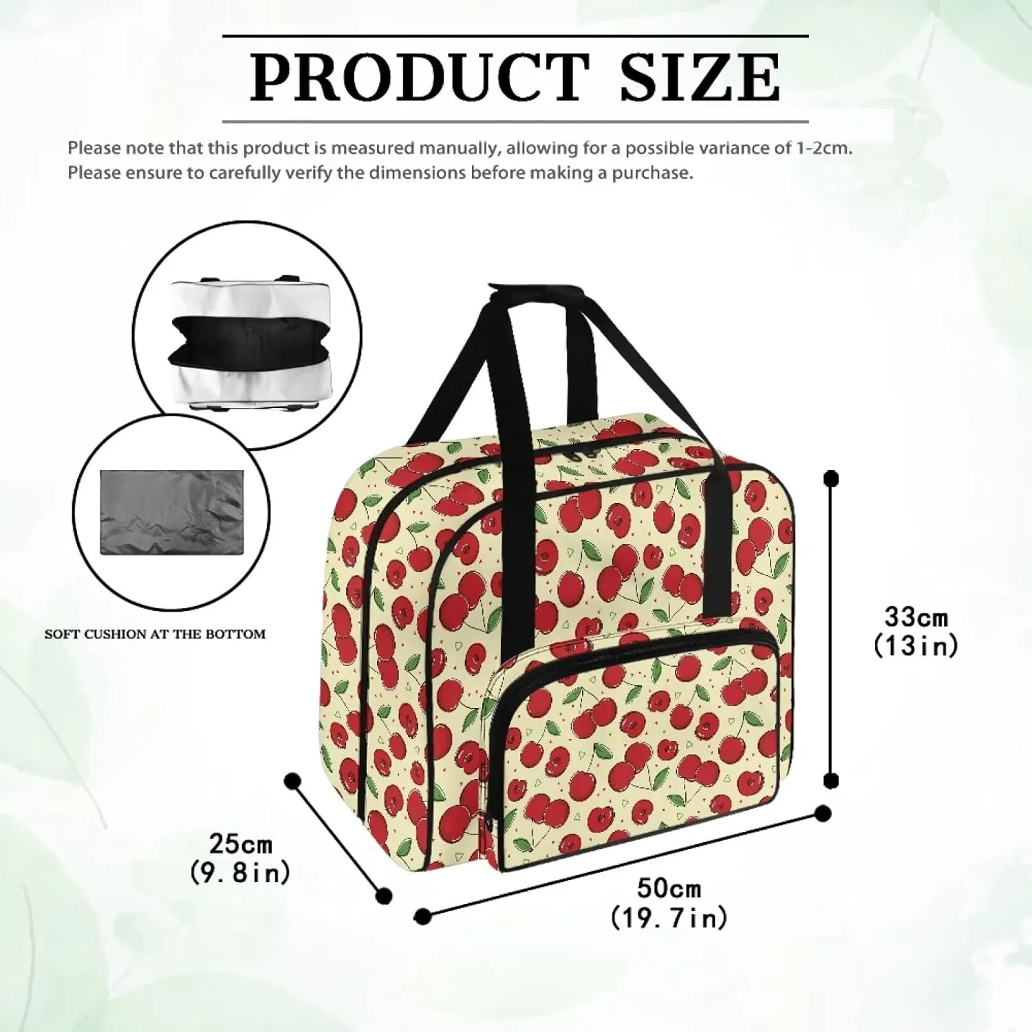 Cherry Sewing Machine Tote Bag Two Way Zipper Household Sewing Machine Handbags Portable Sewing Machine Case for Outdoor Traveling Camping Use (Bag Only)